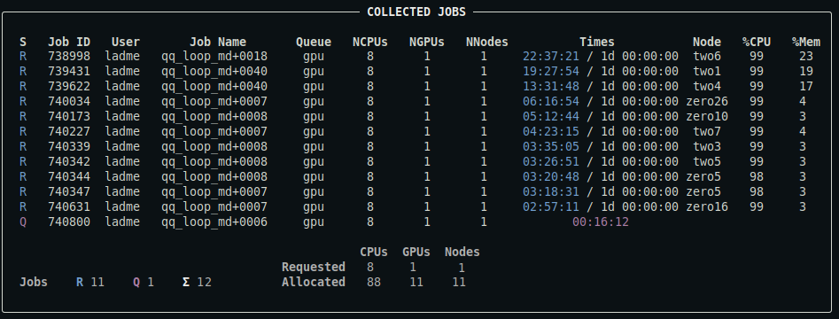 Example of qq jobs output